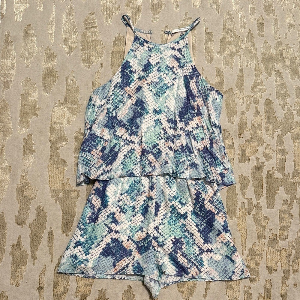 Lavender Brown Blue Snakeskin Patterned Halter Romper XS